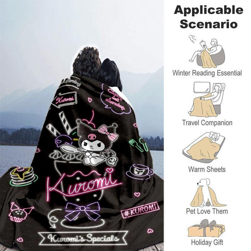 1pc Cheeky But Charming Kuromi Design Blanket, Cartoon Throw Blanket for Home Decor, Gift Idea for Family and Friend, Living Room, Travel, Camping, Ca