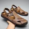Men Sandals Black Leather Slippers Outdoor Summer Hiking Sandals Wide Head Beach Shoes for Father Plus Size