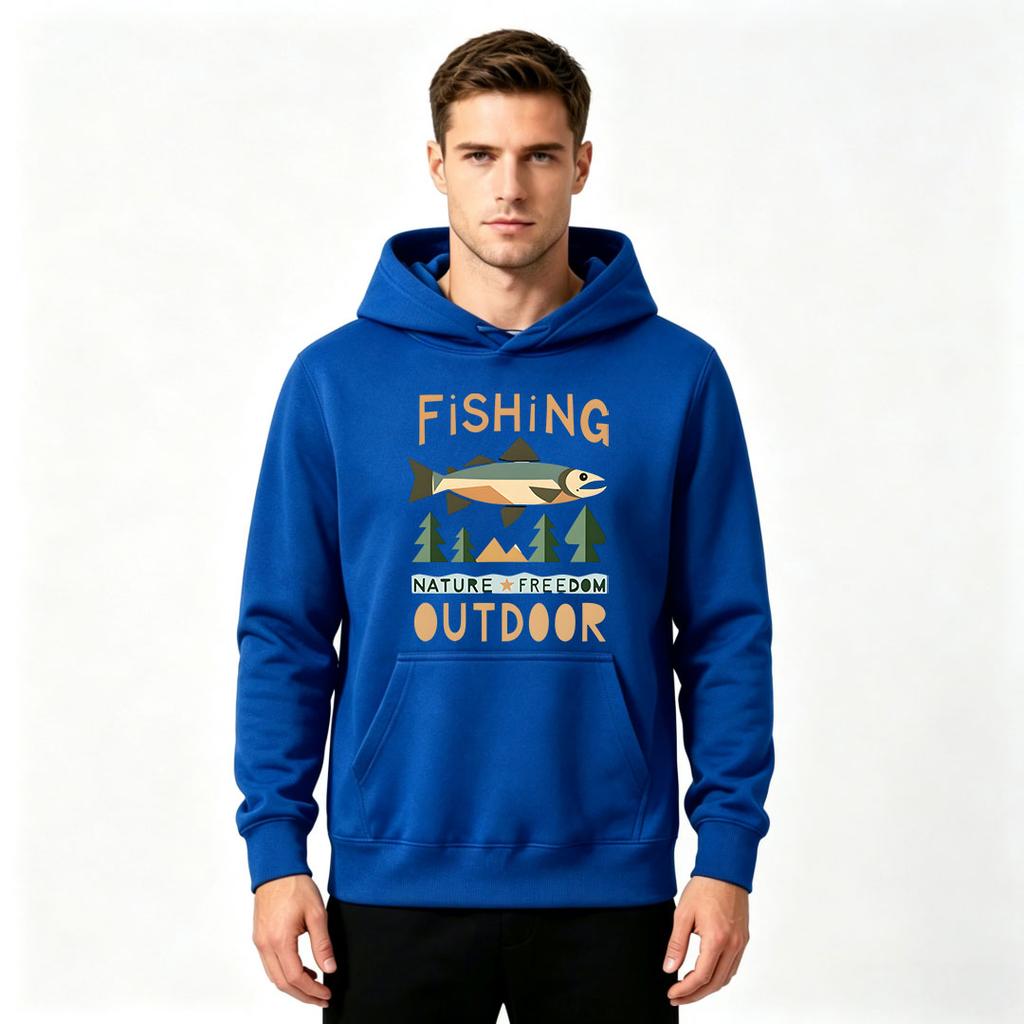 Men's Fishing Nature Outdoor Print Pullover Hoodie Casual Long Sleeve Sweatshirt for Men
