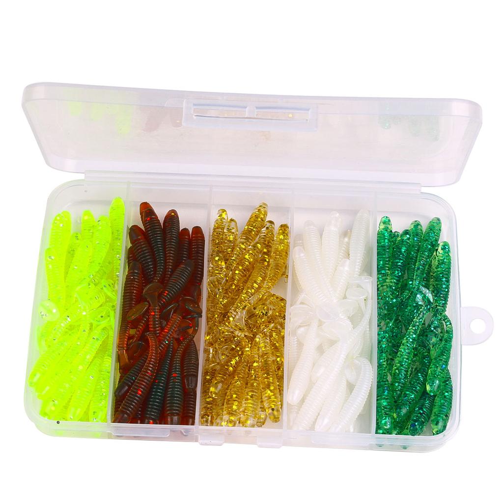 150 шт./коробка мягкая приманка коробка набор мягкий Т-образный хвост силиконовая искусственная приманка блестки для краппи шиадс приманки мини