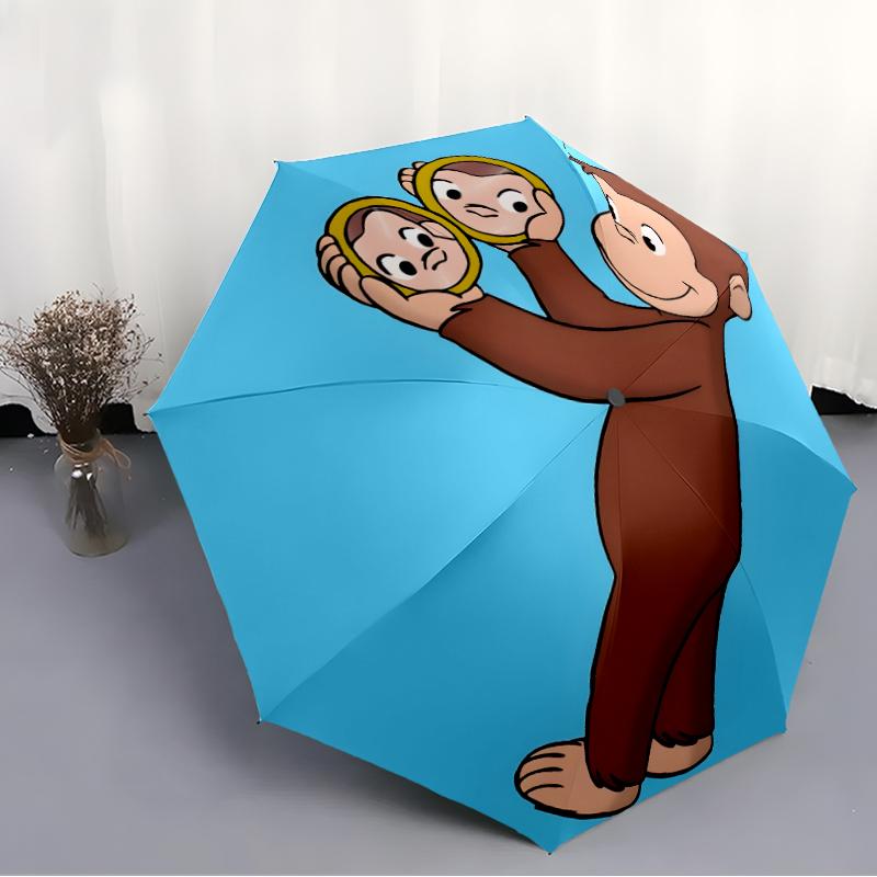 Curious George Fashionable Automatic Opening/Closing Folding Umbrella. Portable and Foldable, Ideal for Gift, Travel, and Daily Use.