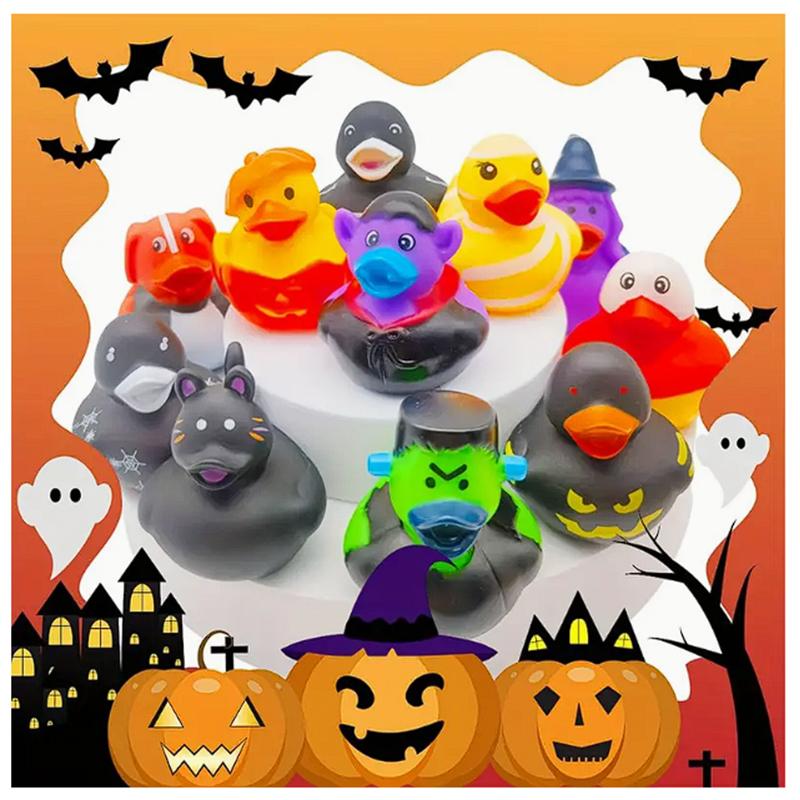 24/48 Pcs Halloween Rubber Ducks With Pumpkin Box Accessories Jeep Duckies Toys For Kids Halloween Party Favors