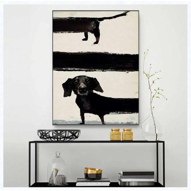 Modern Funny Animals Wall Art Poster Prints Abstract Black Dachshund Dog Canvas Painting Picture for Living Room Home Decor