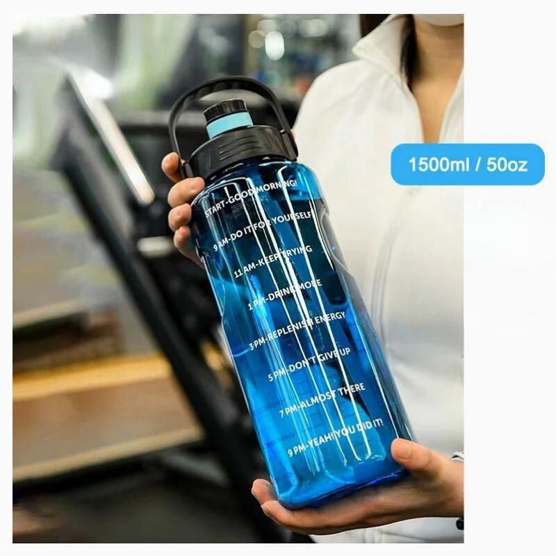 Спортивная Бутылка для Воды Большая Емкость Стакан для Воды Пластиковый Стакан Герметичный С Трубочкой и Отметками Времени Для Дома Улицы Фитнеса Чайник Космический Стакан