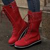 High-quality Winter Warm Boots Women's Winter Side-pull Lace-up Knitted Mid-tube Boots Low-heeled Round-toe Boots Botas De Muje