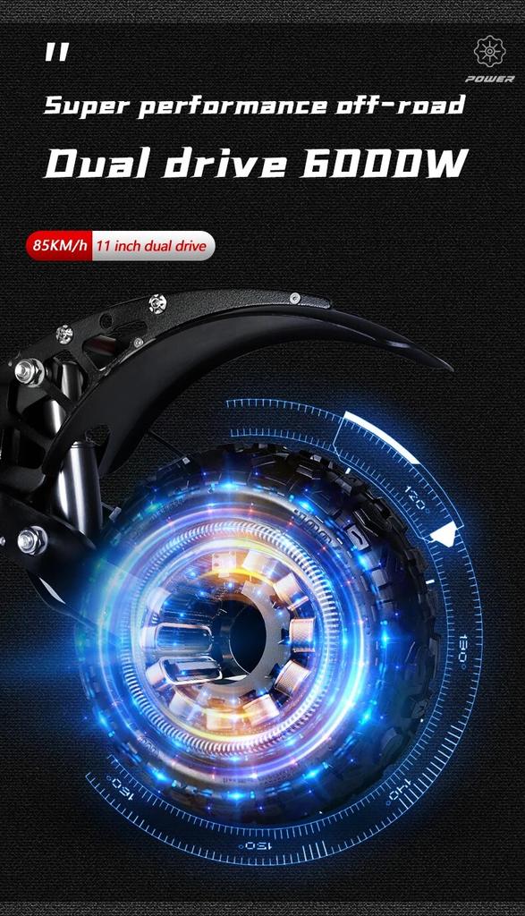S3 Boyueda11inch 6000W Watt Off-road Tyre Electric Scooter 100km Range 60v Adult Twin Engine Electric Scooter Aluminium