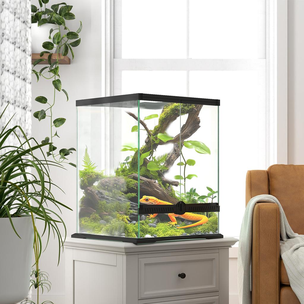 Terrarium Glass Enclosure Lockable Cable Management 45x45x60cm Black