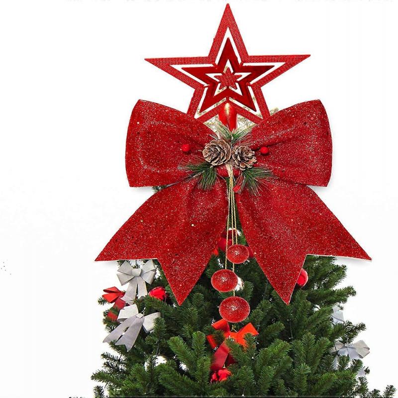 4pcs Christmas Bow, Wreaths Bows, Large Glitter Ribbon Bow Tie, Large Xmas Bows, Wreath Ornament Decor for Christmas Tree Party Gift, 9.8 x 11.8