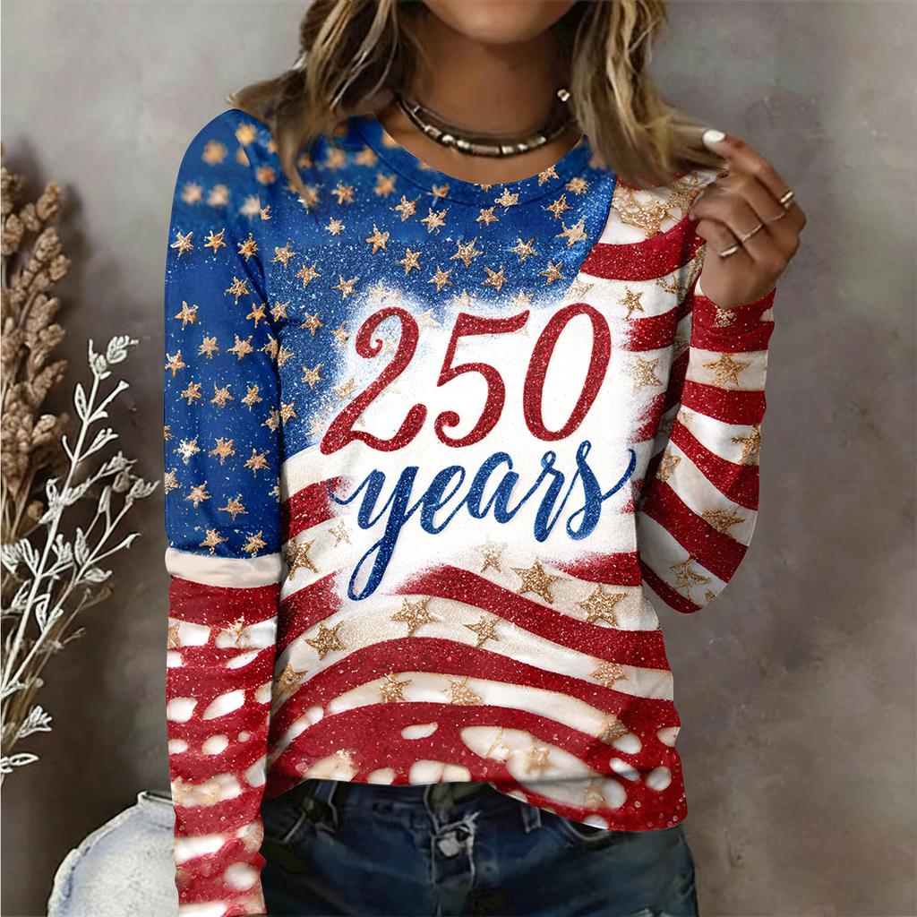 Женская рубашка с длинным рукавом Женская повседневная футболка с круглым вырезом и длинным рукавом с принтом