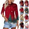 Women's Fashion Casual Lapel Short 3/4 Sleeve Christmas Print Shirt Women's Button Up Tops