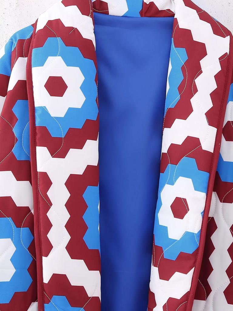 2023 Осеннее женское хлопковое пальто в стиле пэчворк с геометрическим принтом