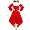 Women's Christmas Costume Red Button-up Long-sleeved Knitted Plush Princess Dress