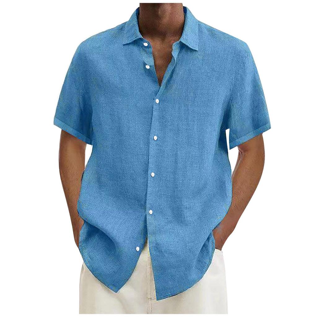 Designer Spring Summer Men's Casual Cotton Linen Solid Color Short Sleeve Shirts Loose Shirts