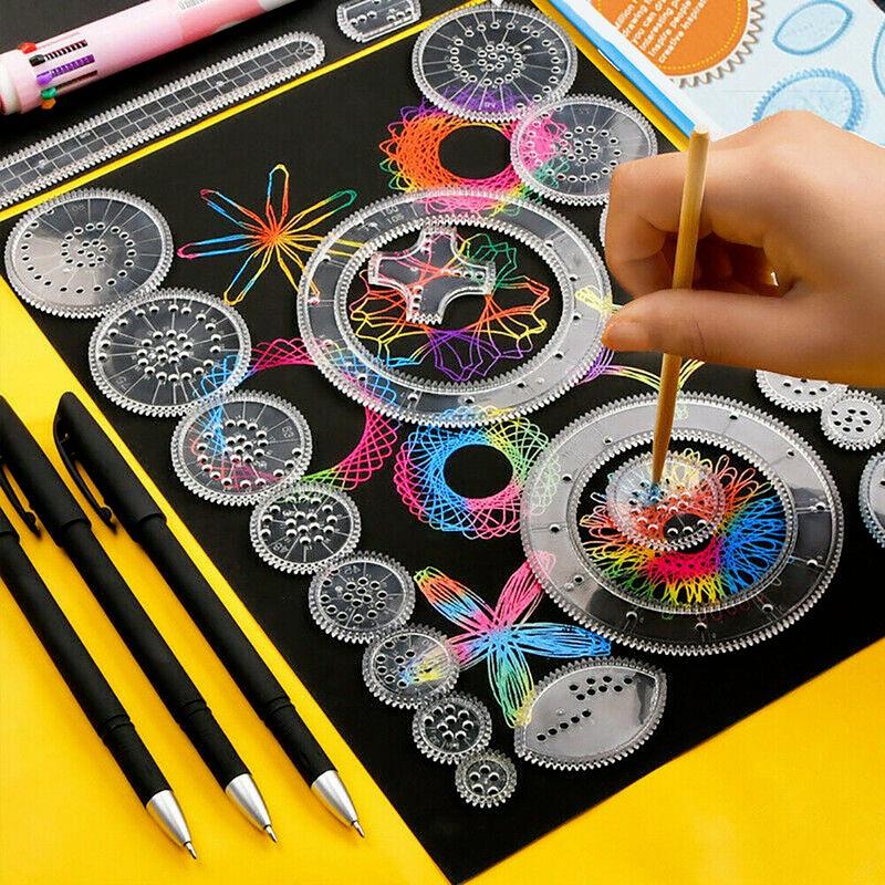 27 Pcs Tin Draw Drawing Art Original Spirograph Design Set Craft Create Kids Toy