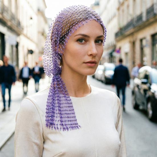 Fishnet Hat Sparkling Rhinestones Elastic Mesh Headband with Geometric Pattern Summer Beach Party Nightclub Rave Hair
