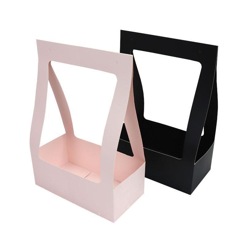 Korean - Style Waterproof Handheld Flower Baskets: Minimalist Handheld Paper Box Flower Baskets for Fresh Flowers Packaging On Qixi Festival