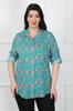 Women's Style Plus Size Shirt Patterned Water Green Cotton Viscose Shirt