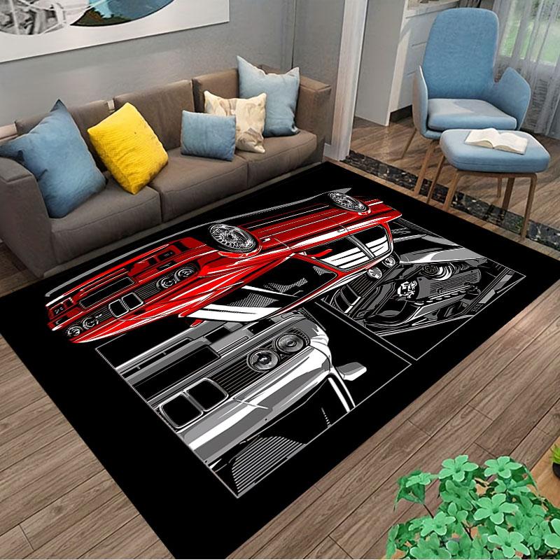 Red and Silver Cars Illustration suitable as a non-slip mat for the living room or bedroom sofa