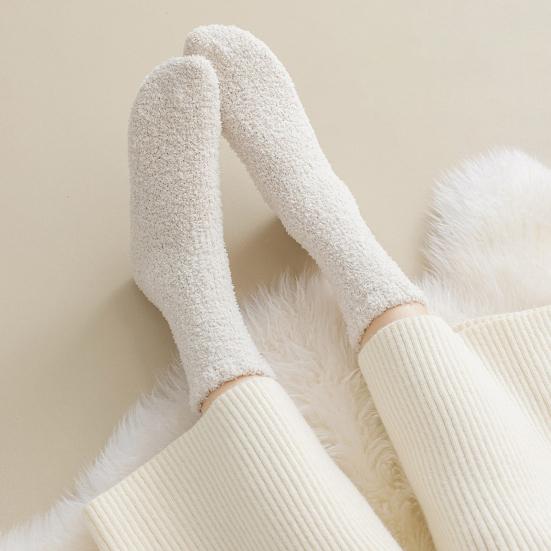 1 Pair Women Winter Socks Thickened Coral Fleece Mid-tube High Elasticity Wrapping Anti-slip Floor Socks Comfort Warmth Sleeping Socks