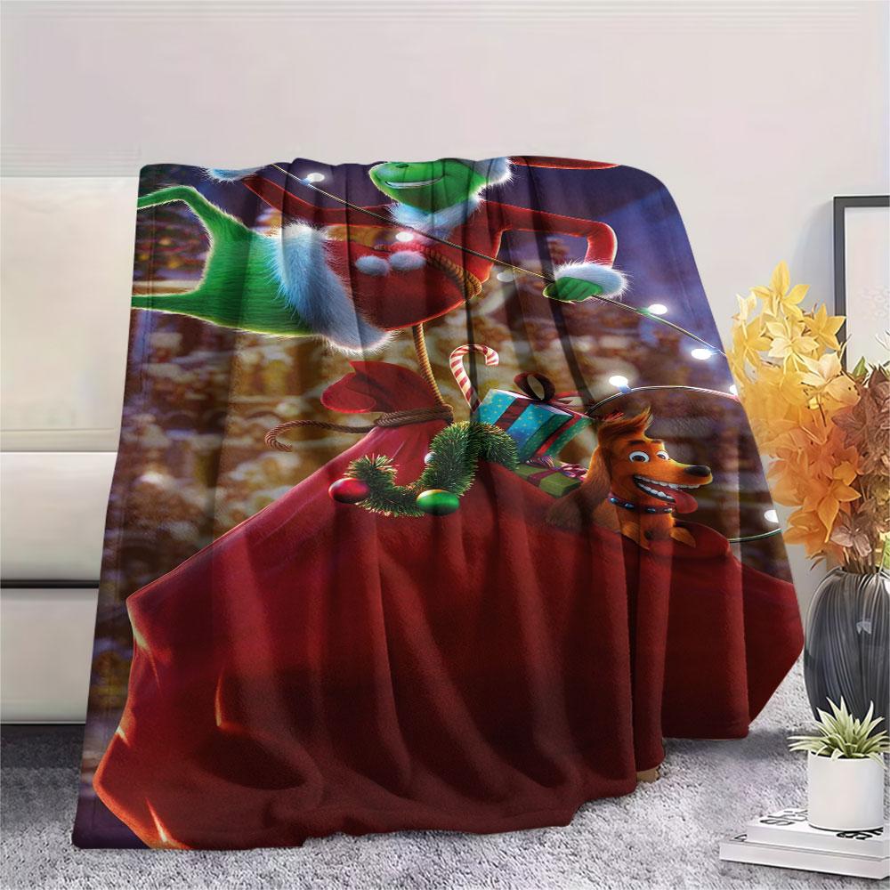 Christmas Grinch Cartoon printing Flannel Blanket Bedroom Sofa Camping Warm blanket Gifts for family and friends-MJ016