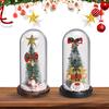 LED Table Christmas Tree Ornament with Glass Dome Artificial Christmas Tree Decoration Christmas Tree Night Light for Home Decor