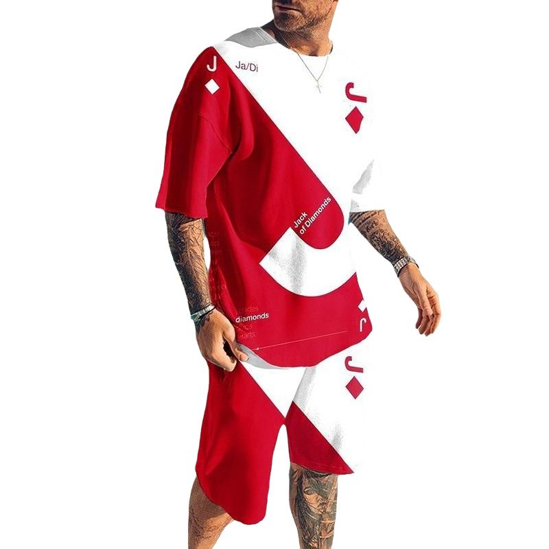 Asian Size Europe and the United States New 3D Digital Printed Men's Casual Fashion Sports Men Short Sleeve Up and Down Two Sets