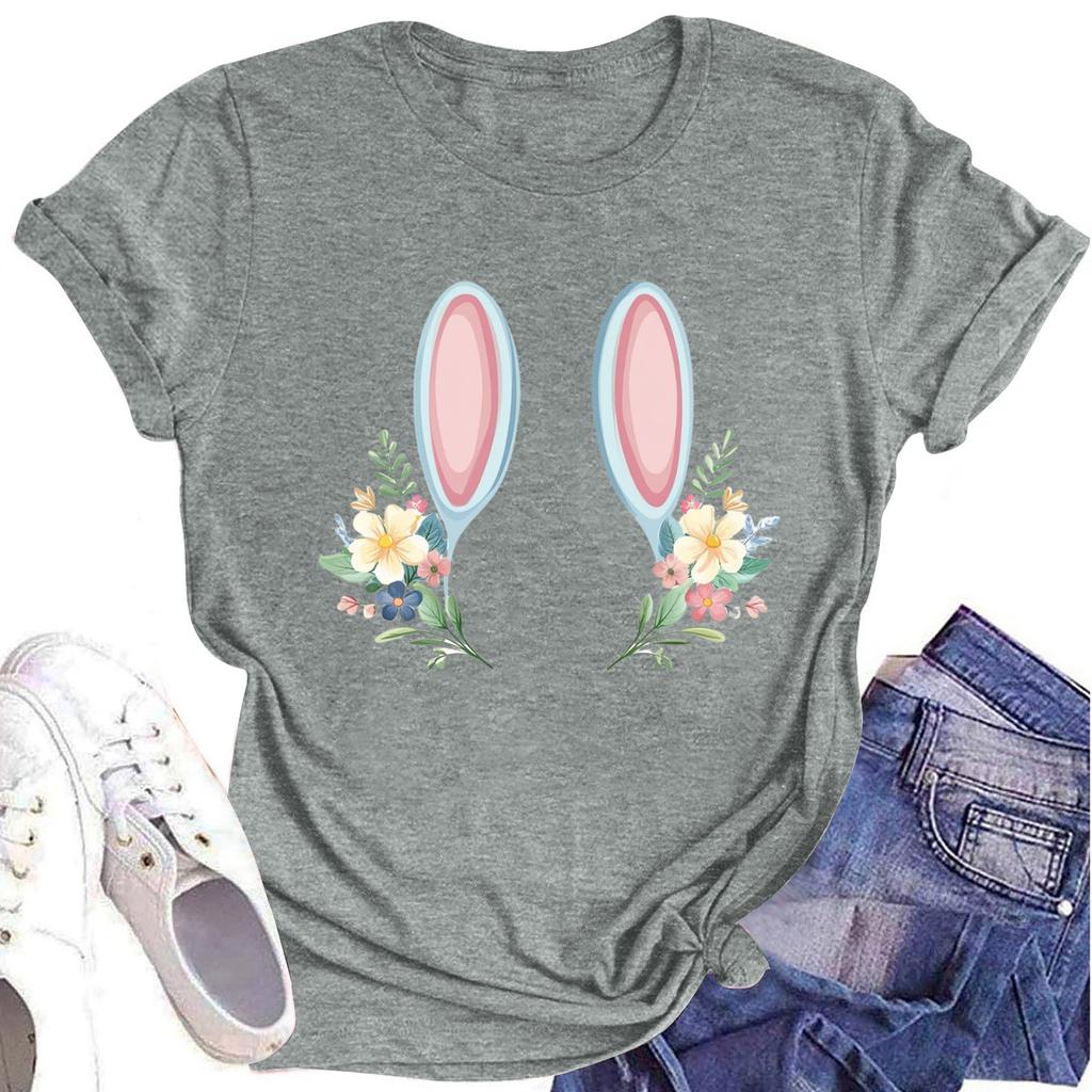 Women's Printed Round Neck Short-sleeved T-shirt Top