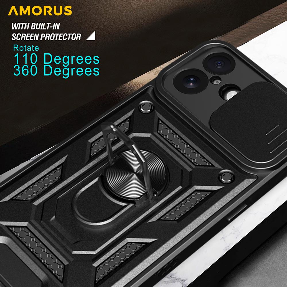 AMORUS Чехол для iPhone 17 с подставкой, PC+TPU чехол для телефона со слайдером для объектива камеры