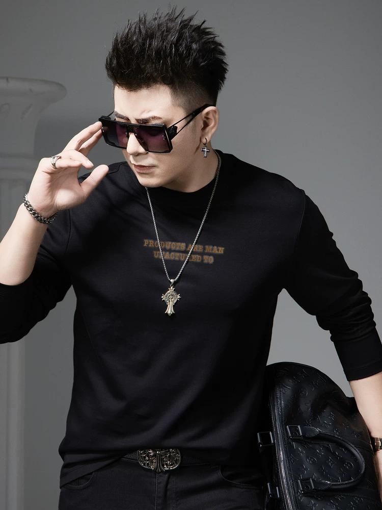 European Station 2025 New Men's Long-Sleeve T-Shirt Trendy Versatile Round-Neck Base Shirt Autumn Fashion Brand Printed Top