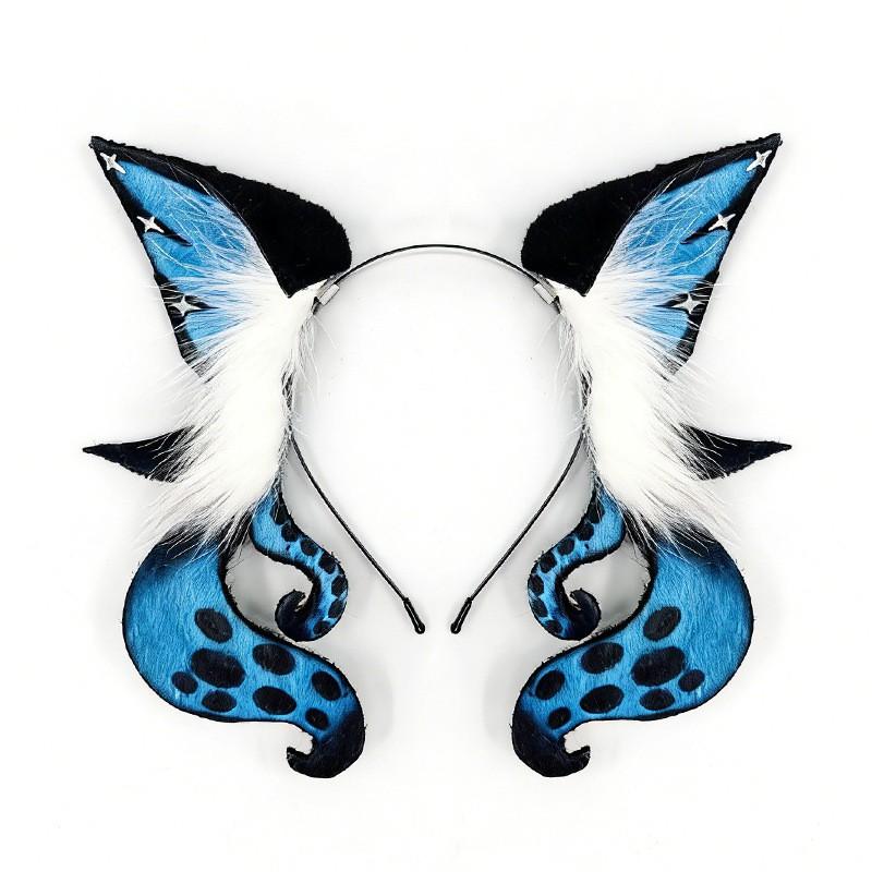 Halloween Kraken Cosplay Headband With Tentacle Ears Blue Red Plush Costume Accessory Anime Conventions