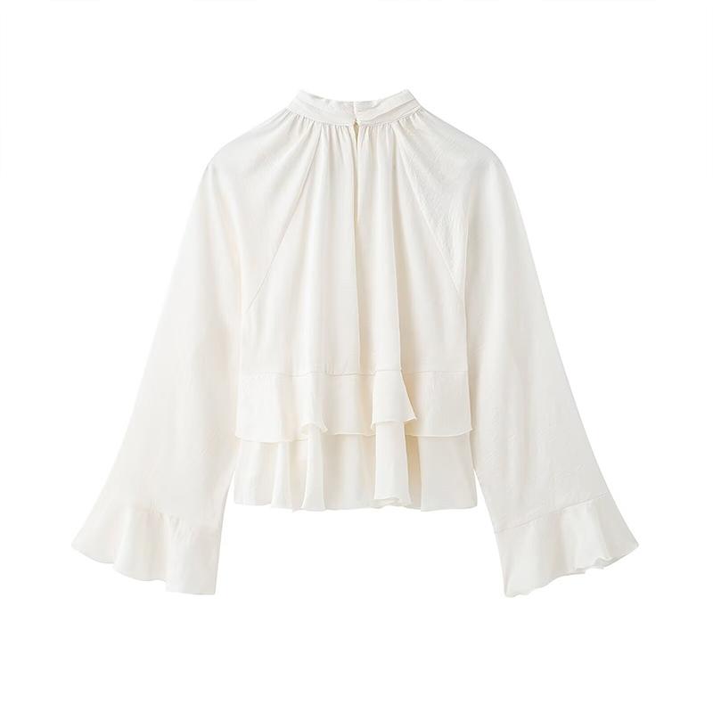Elegant Long Sleeve Female O Neck Blouses Fashion Chiffon Ruffled Shirts for Women 2025 Spring New Chic Lady Tops Simple Commut