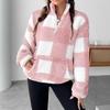 Autumn and Winter Fashion Short Checkered Semi-open Collar Plush Women's Casual Sweatshirt