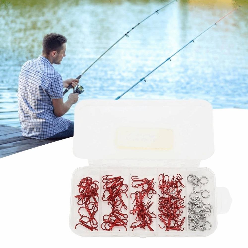 100PCS with Double Split Rings Triple Barbed Hooks Strong Sharp Barbed Hook Set  Freshwater Fishing