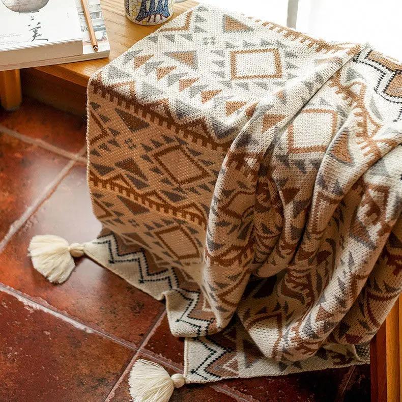 Вязаный плед для дивана Гобелен с кисточками Покрывало в стиле «Богемия» для кровати Покрывало Декоративные одеяла