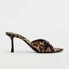2024 2024 Summer New One-strap Back Empty Female Drag Bow Decorated Leopard Print High Heels Printed High-heeled Sandals  Slippers