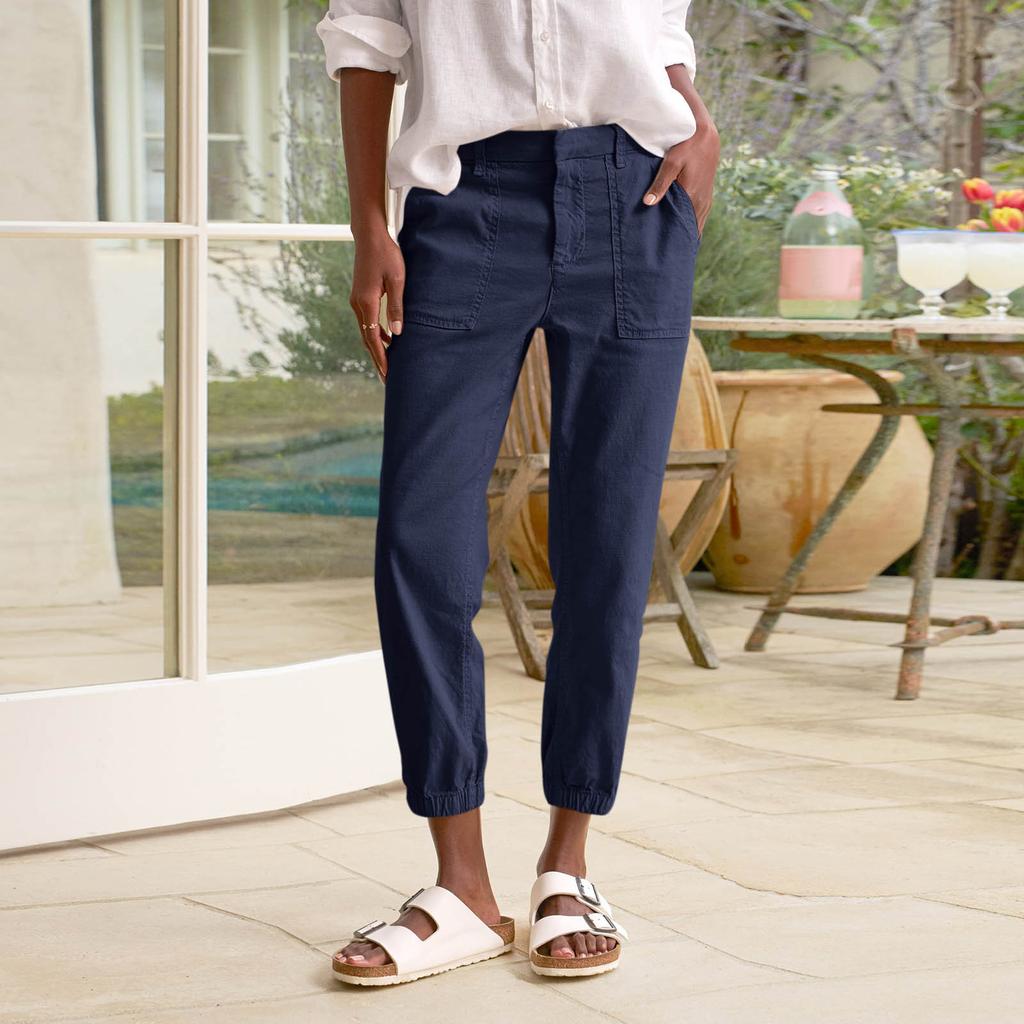 Women's Work Casual Cropped Pants Casual Tapered Utility Jogging Pants With Pockets