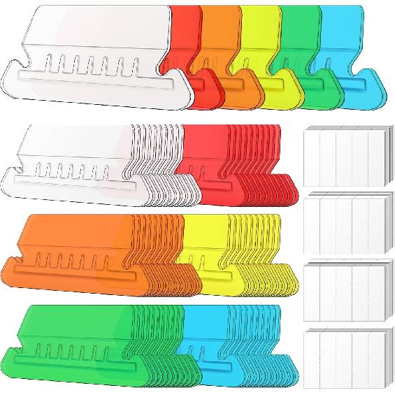 Hanging File Folder Tabs, 60 Sets Multicolor File Tabs and erts 2" Clear Plastic Labels for Hanging File Folders