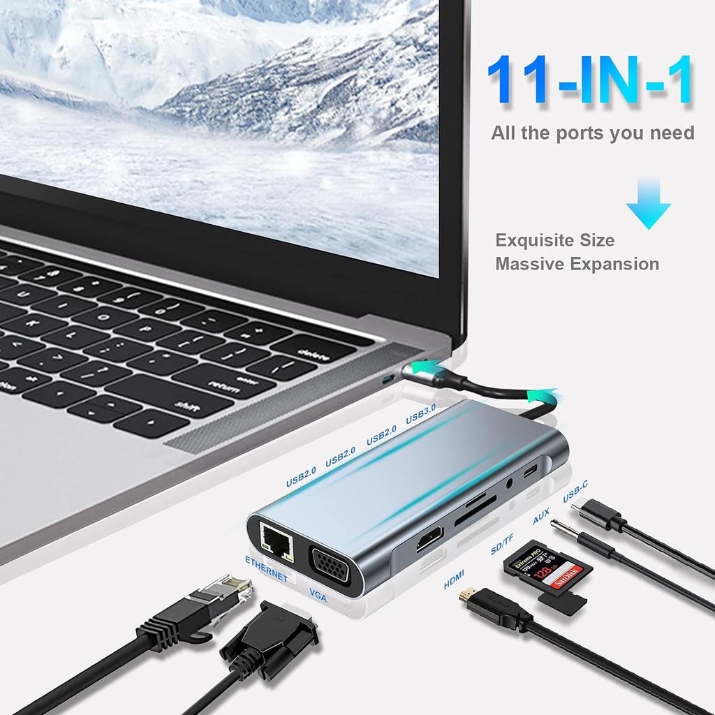USB C HUB, USB C адаптер Dongle с 4K HDMI/VGA/Type C PD/RJ45/SD/TF кард-ридером для MacBook Pro/Air M1 iPad