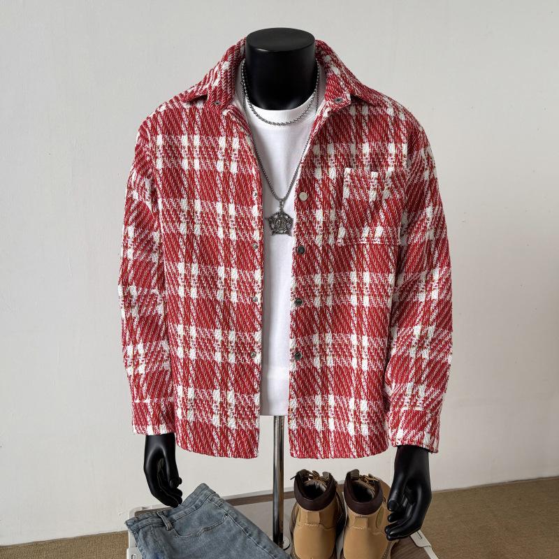 Men S Loose Fit Plaid Jacket Korean Style Fashion Casual Outerwear