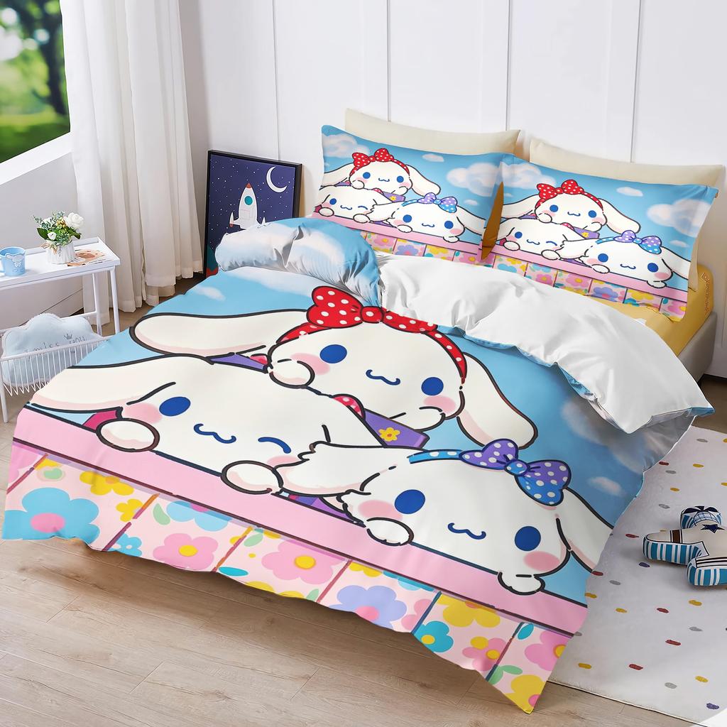 Cinnamoroll Sanrio 3D Детский Комплект Постельного Белья Пододеяльник Комплекты Комфорт Подходит Для Детей И Взрослых Милый Набивной Мультфильм
