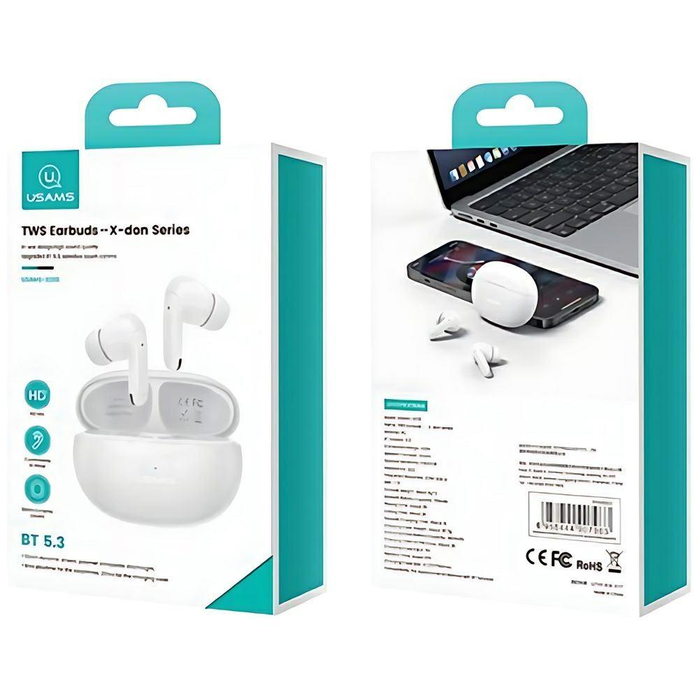 Usams Słuchawki Bluetooth 5.3 Twsx-Don Series Dual Mic Enc Bezprzewodowe Biały/White Bhuxd02 (Usams-Xd18)