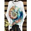 Conch Ocean Coral Women's Large Size Short Sleeve T-Shirt, Irregular Hoop Design, Digital Printing