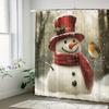 Water-Resistant Snowman and Bird Themed Shower Curtain with 12 Hooks, Machine Washable Non-Woven Graphic Art Bath Decor