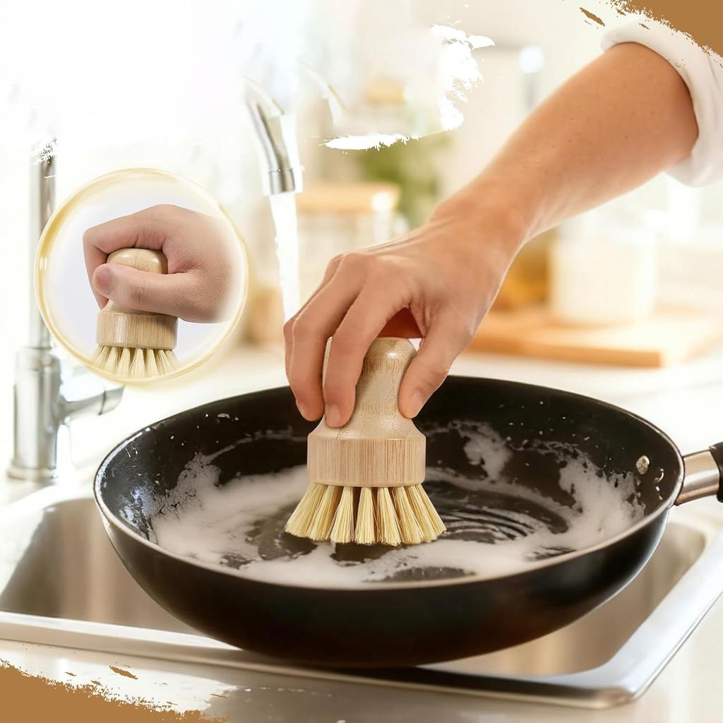 Natural Bamboo Dish Brush Durable Portable Natural Scrub Washing Pot Brush Kitchen