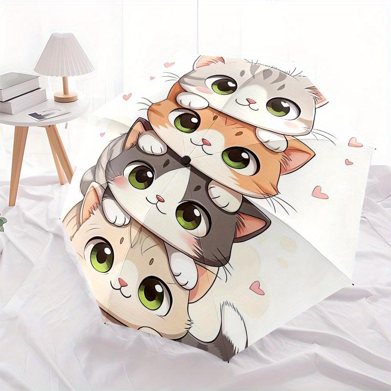 Cute Cats, Kawaii Animals Automatic Folding Umbrella 8 Ribs, Durable Iron Frame, Bright Color Pattern Compact Travel Umbrella, Suitable for