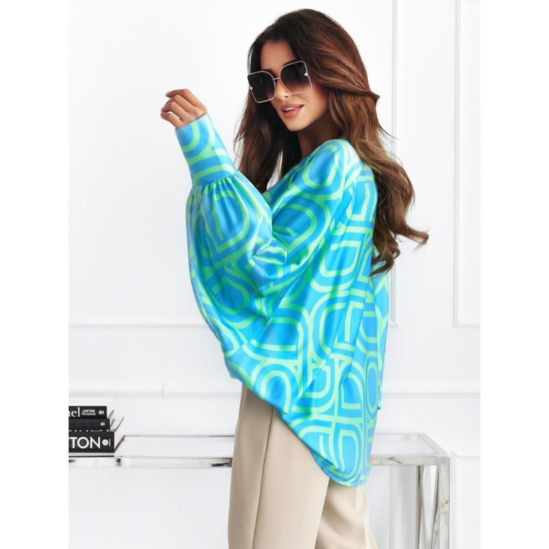 Spring Women's Flutter Print Long Sleeve Round Neck Shirt