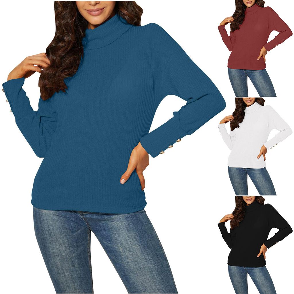 Women's Casual Turtleneck Knitted Sweater Long-sleeved Warm Top