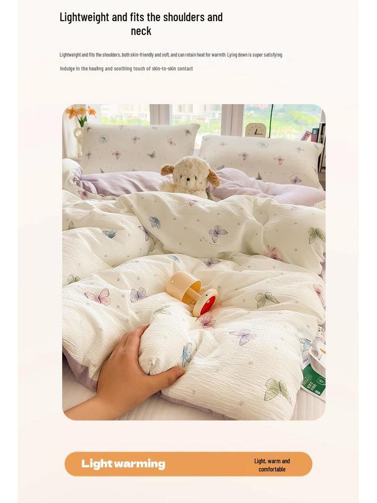 Утолщенное зимнее кружевное одеяло с помпонами – Теплый хлопок для односпального/двуспального общежития, Весна/Осень