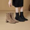 Грубый каблук бархатные короткие ботинки женские зимние новые квадратные носки ботинки универсальные эластичные ботинки теплые тонкие ботинки модные ботинки