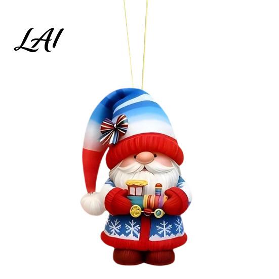 Indoor Holiday Wall Ornaments Colorful Santa Gnome Christmas Ornaments 2D Flat Acrylic Hanging Traditional Scene Decor Pendant for Xmas Tree Mantel,